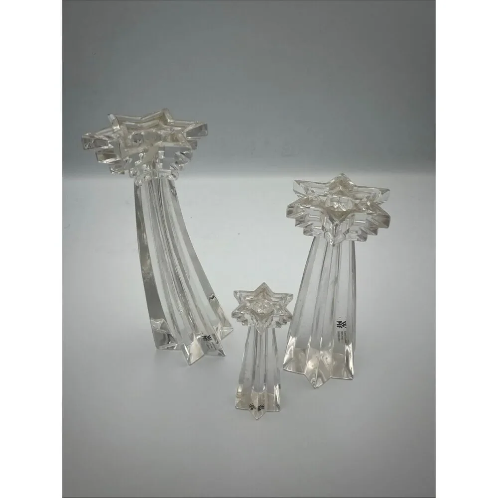 Set Of 3 WMF Germany Shooting Star 24% Lead Crystal Candle Holders 8,6,4